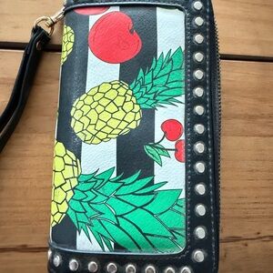 Colorful Fruit Pattern Wallet with Studded Trim